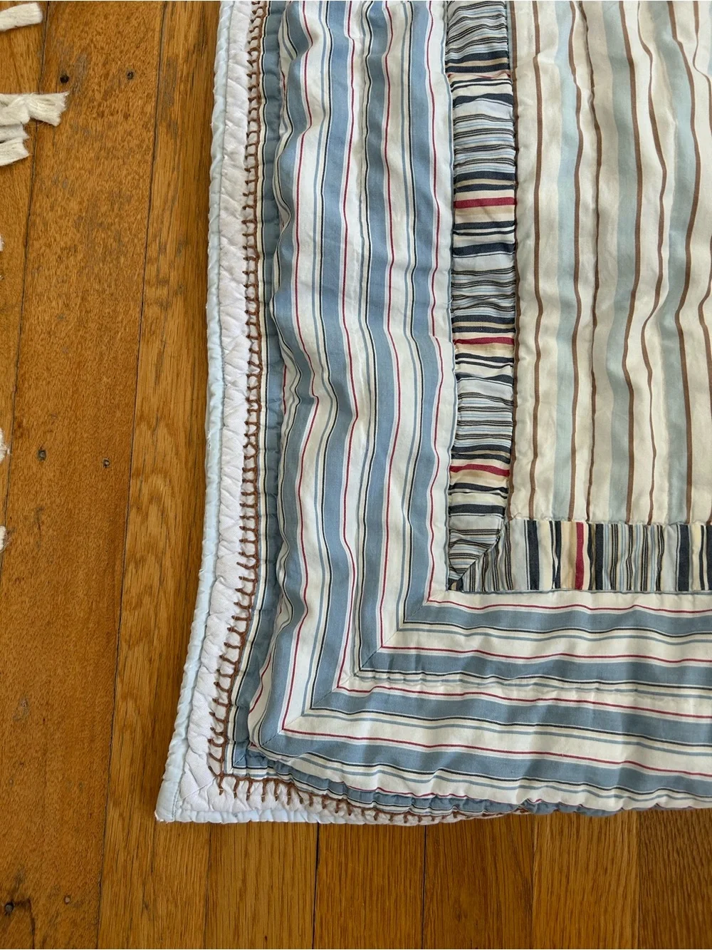 Pottery Barn Kids Striped Quilted Pillow Sham - Blue, Cream, Brown, Red